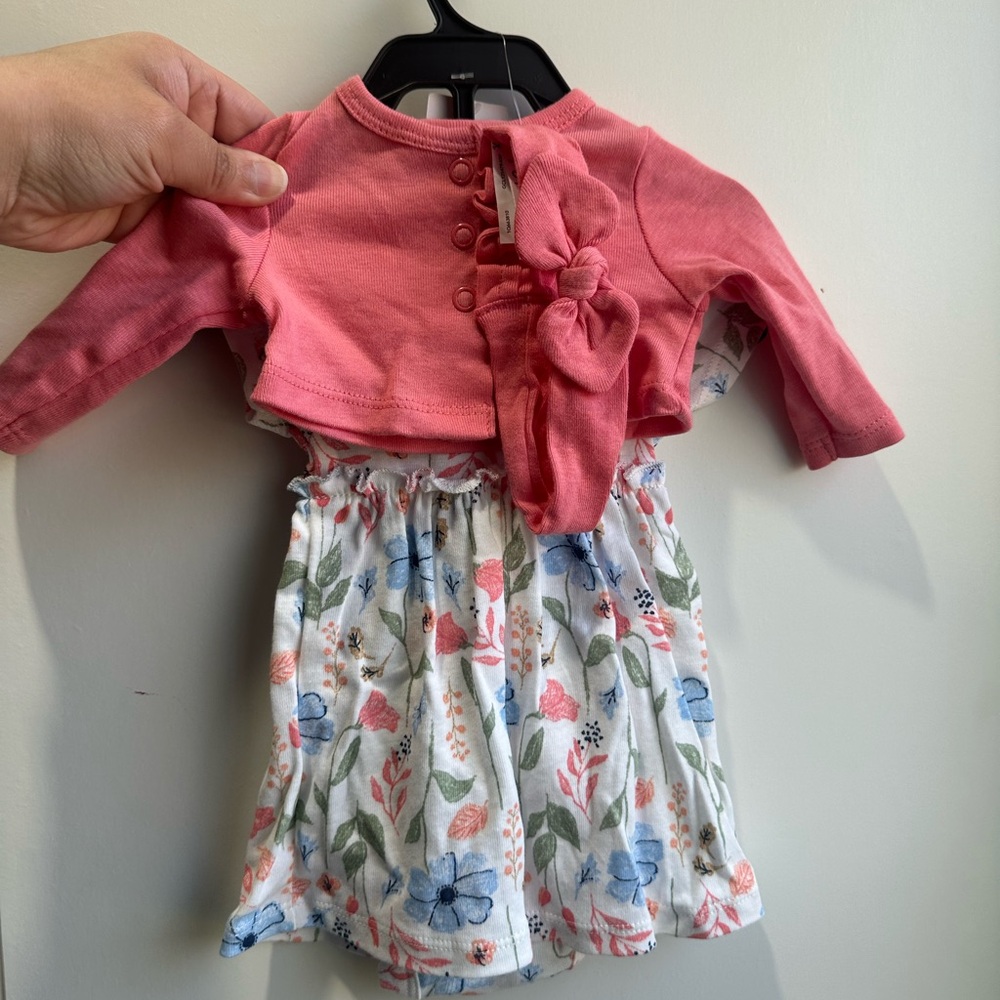Carter's White Floral Dress Set with Pink Cardigan & Headband - Picture 7 of 11